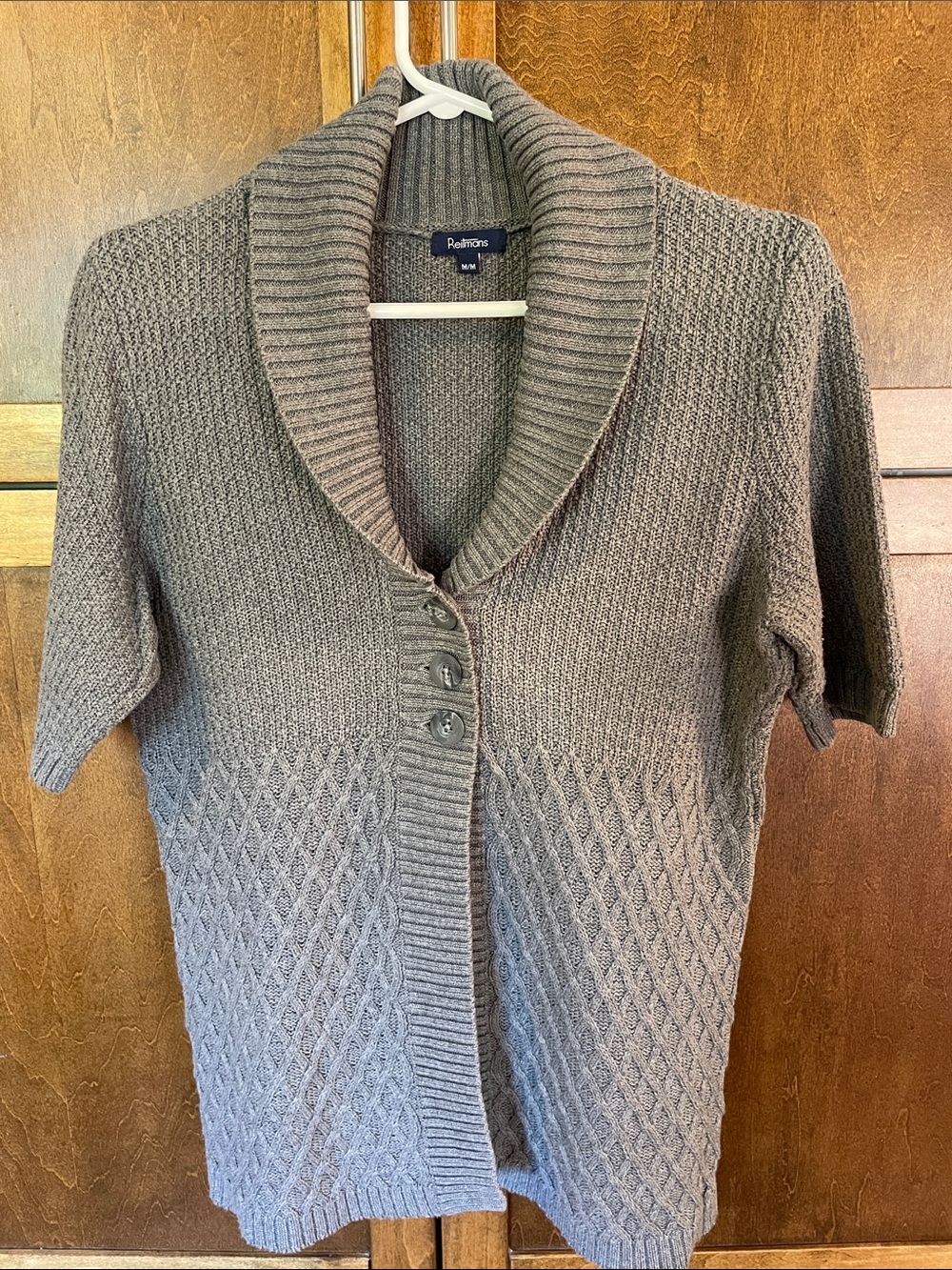 Reitmans Gray Shawl-Collar Short-Sleeve Cardigan